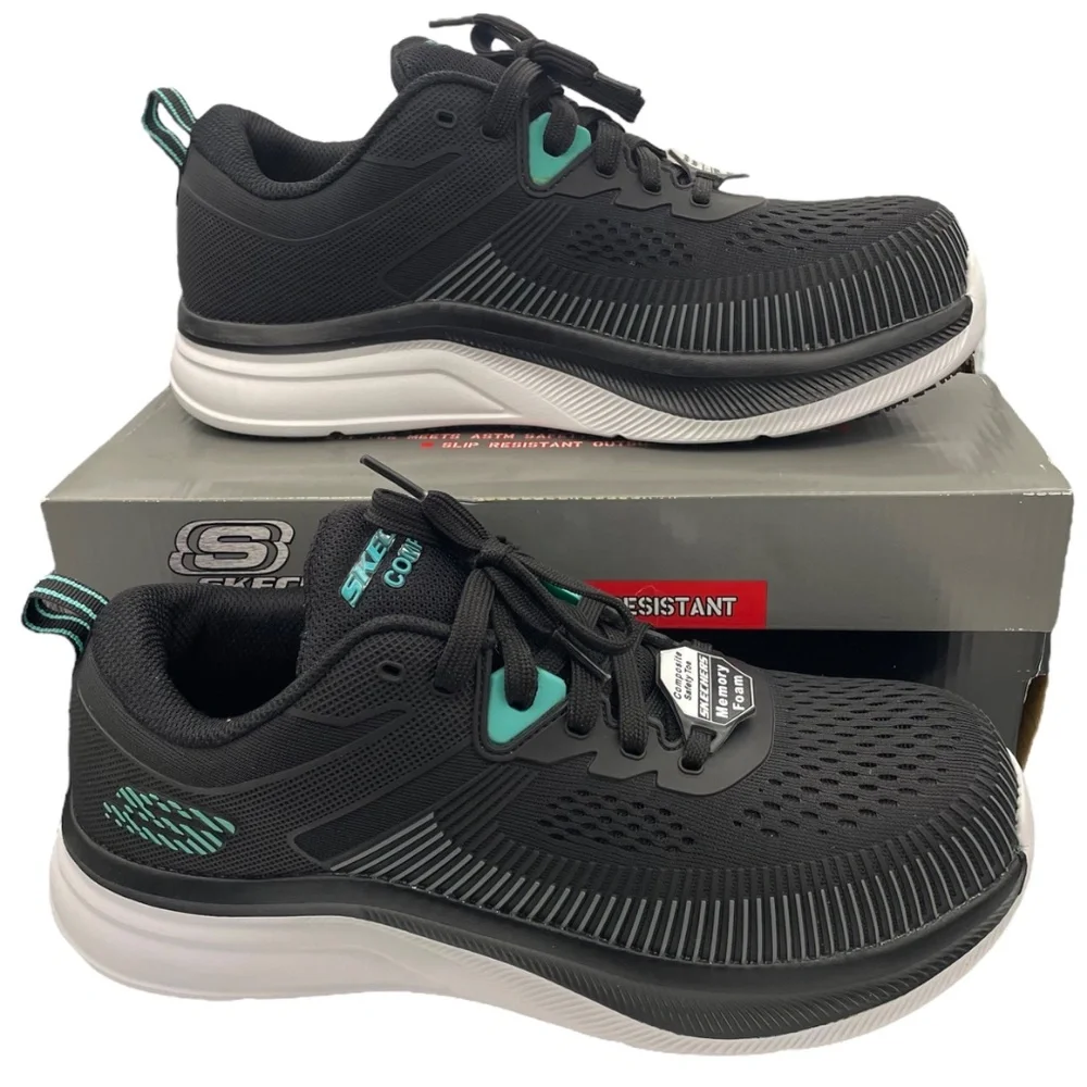 SKECHERS men's Jevion composite toe work shoes Size 8.5 black/white - Picture 2 of 13